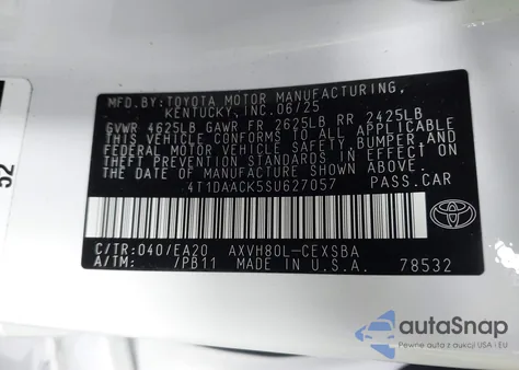 2025 Toyota Camry Se z USA, uszkodzony, nr VIN 4T1DAACK5SU627057